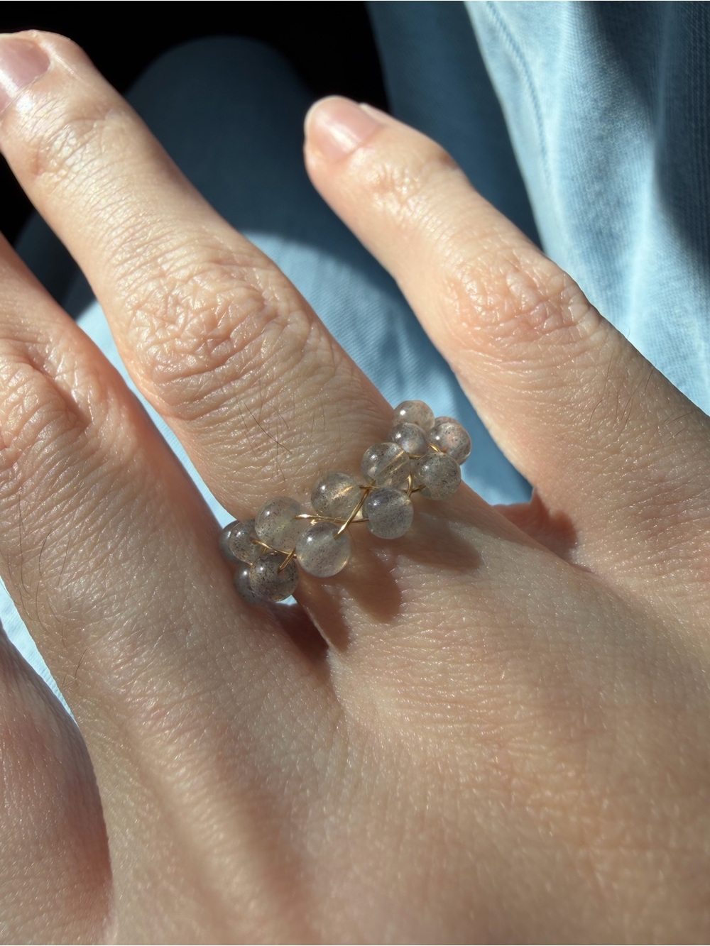 NEW 14kt yellow gold filled natural labradorite handmade ring adjustable slider